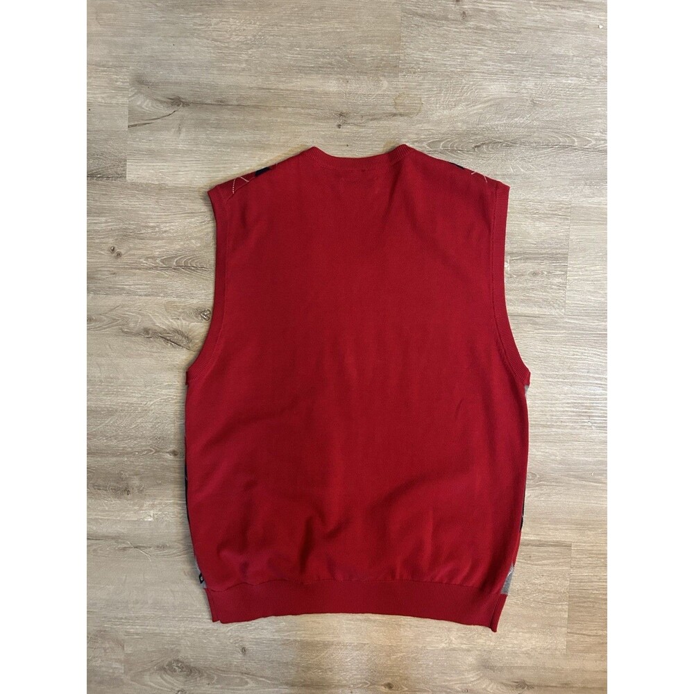 Chaps Mens XL Red Argyle Sweater Vest Cotton V Neck Preppy Golf Classic Dad Gift - Picture 8 of 13
